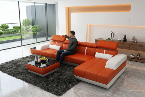 Leather sofa L-shape couch living landscape corner sofa set design modern sofa USB EU