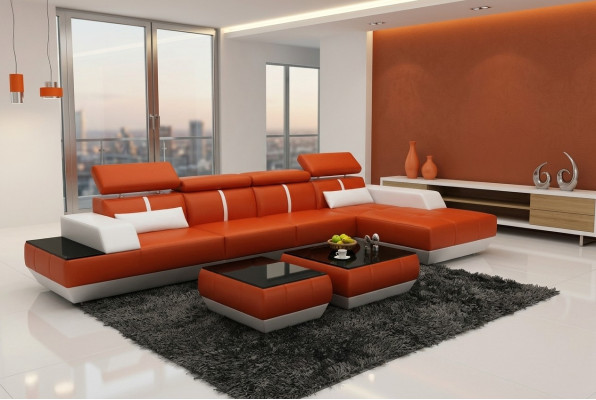 Leather sofa L-shape couch living landscape corner sofa set design modern sofa USB EU