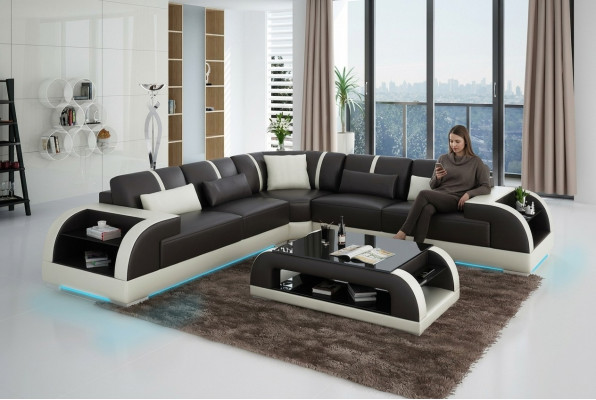 Leather sofa couch living landscape corner sofa corner suite design modern LED USB sofa
