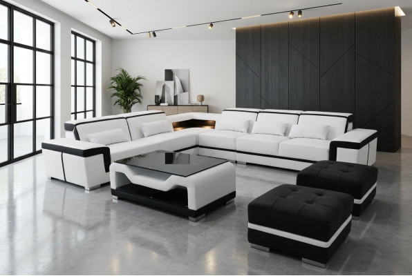Leather sofa with USB upholstery corner couch set living landscape table stool