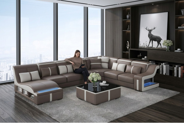 Leather sofa living landscape corner sofa set design modern sofa U-shape with USB new