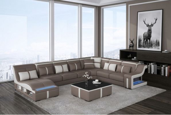 Leather sofa living landscape corner sofa set design modern sofa U-shape with USB new