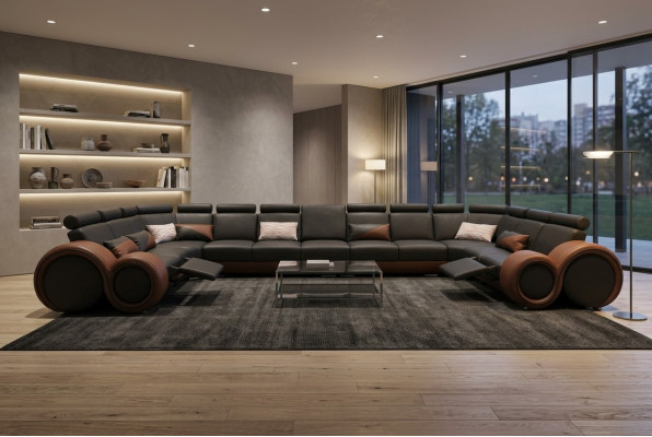 XXL Couch Large Corner Sofa Leather Corner Suite Corner Landscape Upholstery Living U Shape +USB