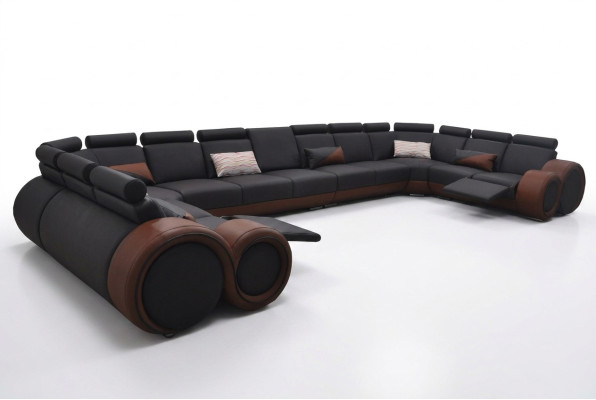 XXL Couch Large Corner Sofa Leather Corner Suite Corner Landscape Upholstery Living U Shape +USB
