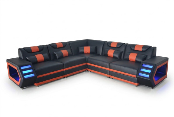 Design Leather Upholstery Seat Corner Couch Upholstery Corner Landscape Living Sofa USB LED