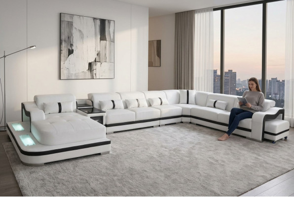 Leather couch upholstery seating living landscape design modern corner suite sofa with USB