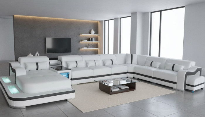Leather couch upholstery seating living landscape design modern corner suite sofa with USB