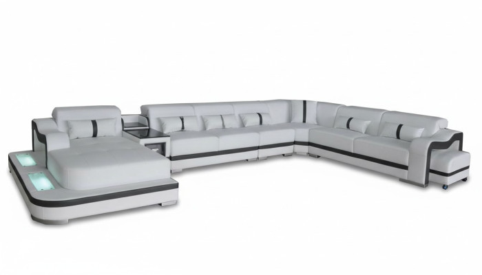 Leather couch upholstery seating living landscape design modern corner suite sofa with USB
