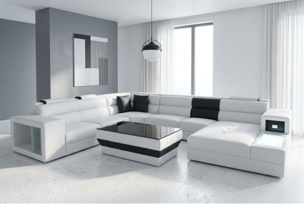Corner sofa, corner suite, corner couch, sofa, couch, upholstery, living area, table, LED, USB, new