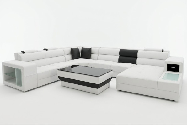 Corner sofa, corner suite, corner couch, sofa, couch, upholstery, living area, table, LED, USB, new