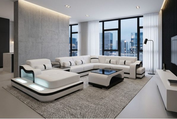 Corner sofa corner suite corner couch sofa couch upholstery living landscape table USB LED new