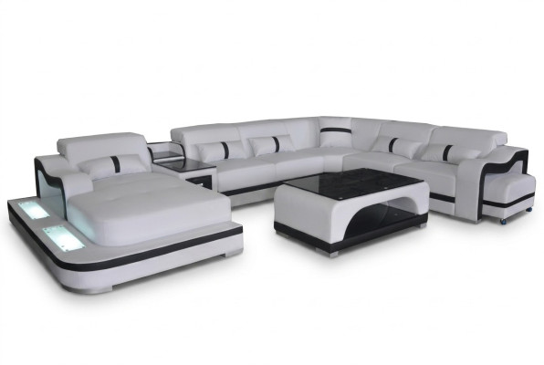 Corner sofa corner suite corner couch sofa couch upholstery living landscape table USB LED new