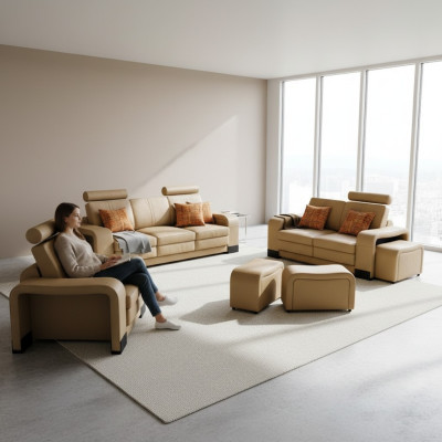 Sofa set Couch USB Sofa Leather Suite Seating Living Landscape 3+2+1 Seater New