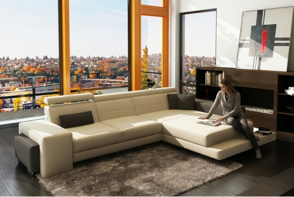 Corner sofa + USB upholstered sofa living landscape seating corner suite leather textile Geroda