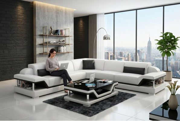 Leather sofa with USB seating landscape corner sofa corner suite design modern sofa G8004B
