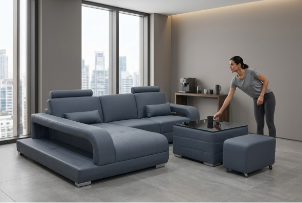 XXL Couch Corner Sofa Leather Living Landscape Suite Design Modern Sofa L-Shape + USB