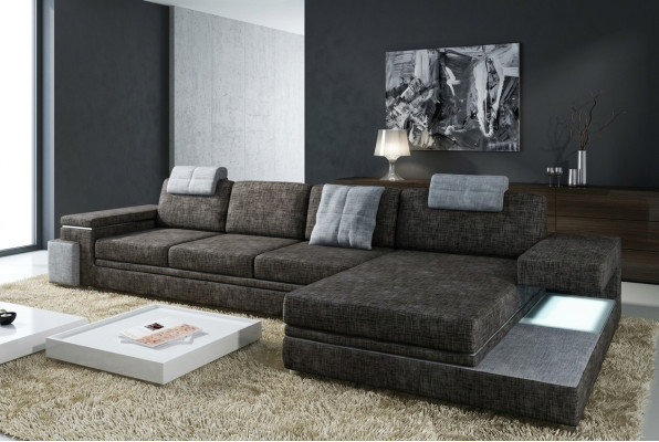 Design leather sofa with USB upholstery living landscape corner suite textile Tachau