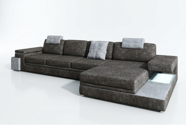 Design leather sofa with USB upholstery living landscape corner suite textile Tachau