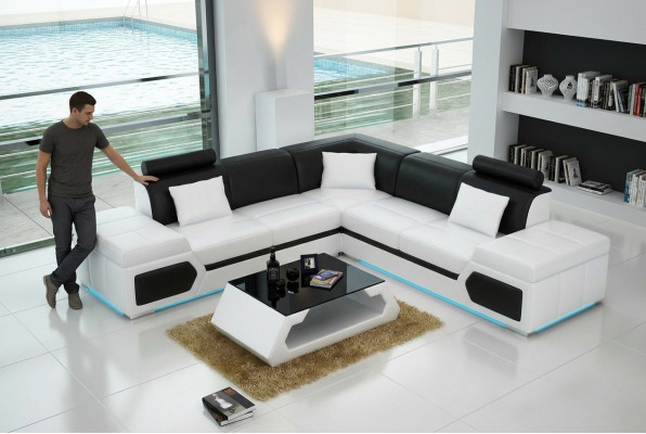 Leather sofa L-shape couch living area corner sofa set design modern sofa + USB