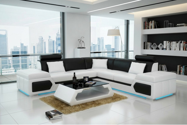 Leather sofa L-shape couch living area corner sofa set design modern sofa + USB