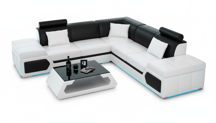Leather sofa L-shape couch living area corner sofa set design modern sofa + USB