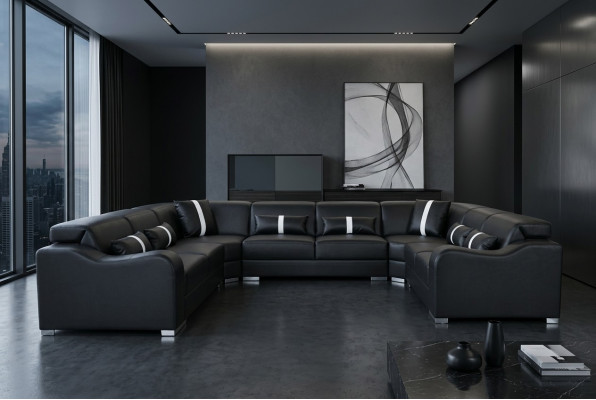 Leather sofa couch USB upholstery corner suite modern living landscape U-shape design