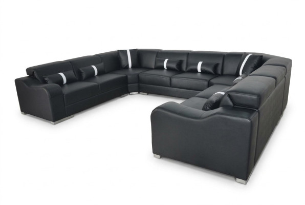 Leather sofa couch USB upholstery corner suite modern living landscape U-shape design