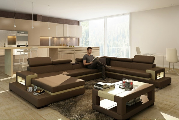 Leather sofa, sofa, corner sofa, U-shaped couch, living landscape, designer sitting corner, LEONARDO-B