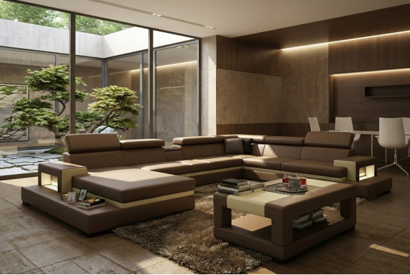 Leather sofa, sofa, corner sofa, U-shaped couch, living landscape, designer sitting corner, LEONARDO-B