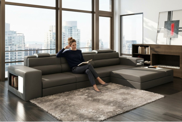 Design sofa, couch, upholstery, corner sofa, suite, living area, leather sofa Haid -G
