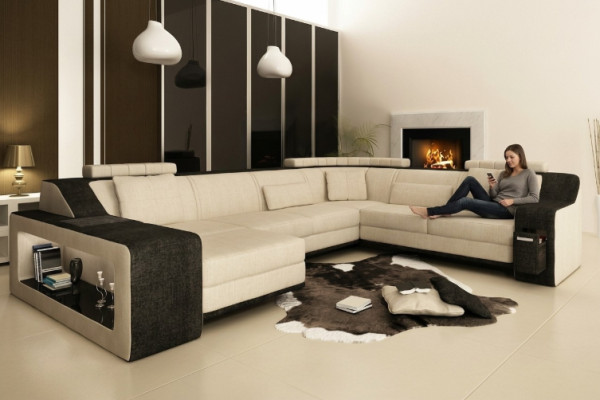 Modern living landscape upholstered corner sofa sofa couch corner suite textile sofas + USB