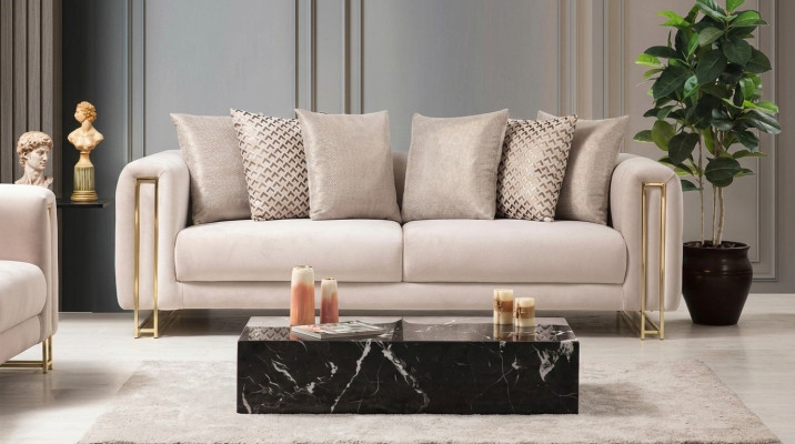 Design Textile 3-Seater White Elegant Modern Sofa Upholstery Couch New Living Room
