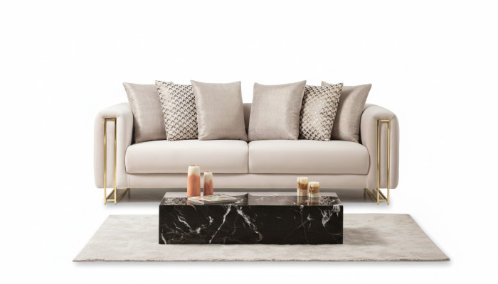 Design Textile 3-Seater White Elegant Modern Sofa Upholstery Couch New Living Room