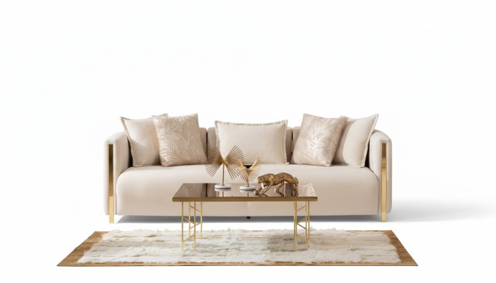 Sofáin trí shuí, troscán lúxúir, sofa núálach trí shuí, couch teicstíl 245cm