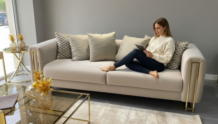 Modern Design Sofa 3-Seater Room Furniture Gray Sofas Three-Seater Couch Upholstered