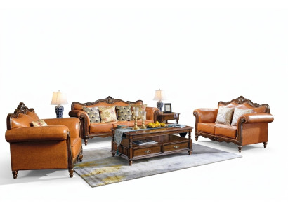 American upholstered leather sofa couch set 321 wood seaters