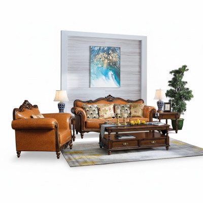 3+1 Seater Sofa Set Couch Leather Sofa Classic Couches Orange