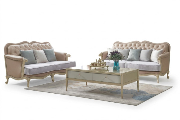 Beige Chesterfield Sofa Set 3+2 Seater Designer Living Room Sofas 2-piece Set