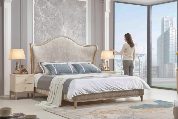 Design luxury double silver beds furniture bedroom bed upholstery fabric textile
