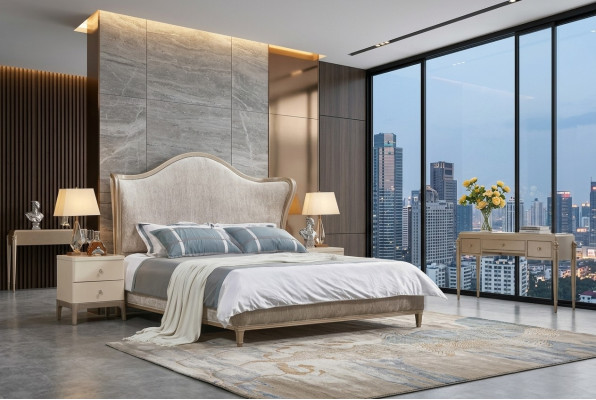 Design luxury double silver beds furniture bedroom bed upholstery fabric textile