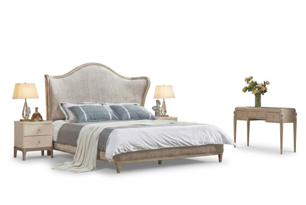 Design luxury double silver beds furniture bedroom bed upholstery fabric textile