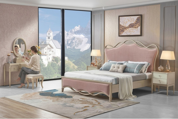 Design Bedroom Bed Luxury Beds Leather Pink Double Upholstery Furniture Textile New