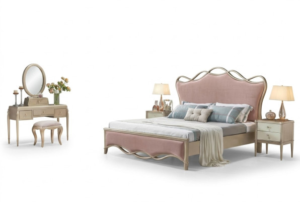 Design Bedroom Bed Luxury Beds Leather Pink Double Upholstery Furniture Textile New