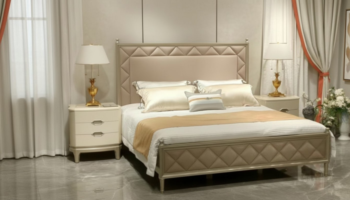 Bedroom bed upholstery design furniture luxury double beige beds leather