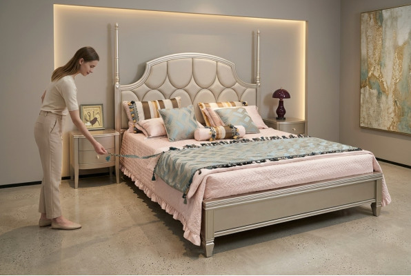 Double bed, luxury beds, wooden bed frames, bed frame, beige design.