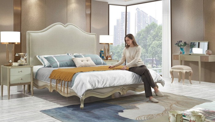 Bedframe Double Bed Frame Luxury Bed Wood Beds Beige Double Beds Hotel
