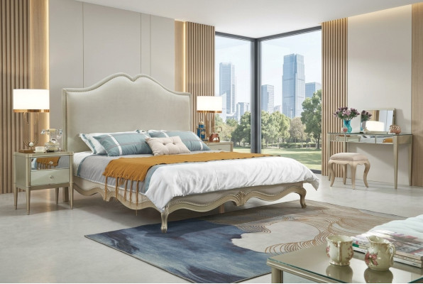 Bedframe Double Bed Frame Luxury Bed Wood Beds Beige Double Beds Hotel