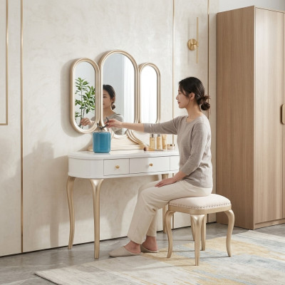 Makeup table with mirror luxury console dresser stool complete set