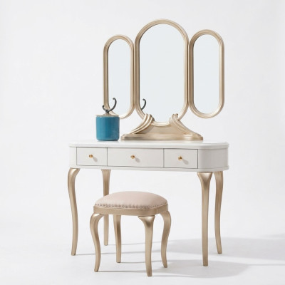 Makeup table with mirror luxury console dresser stool complete set