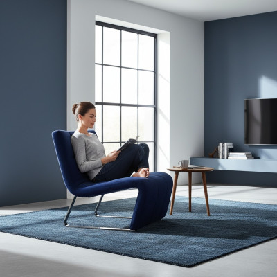 Chair without armrest luxury upholstery design furniture Italian style fabric blue
